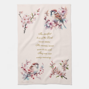 Customisable Sparrow Bible Verse Blush Pink 2 Tea Towel