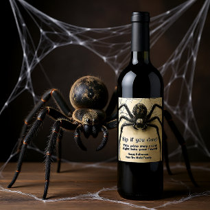 Customisable Spine-tingling Spider HALLOWEEN Bash Wine Label