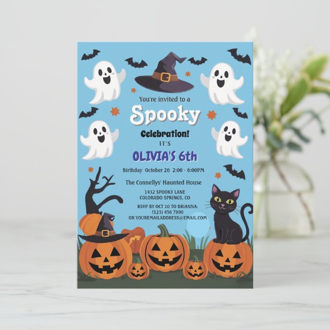 Customisable Spooky Halloween Birthday Party Invitation (Standing Front)