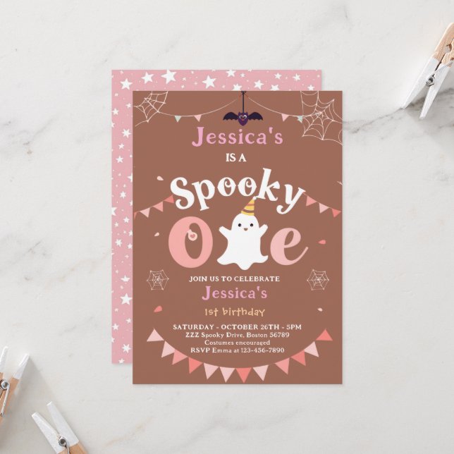 Customisable Spooky One Halloween First Birthday Invitation (Front/Back In Situ)