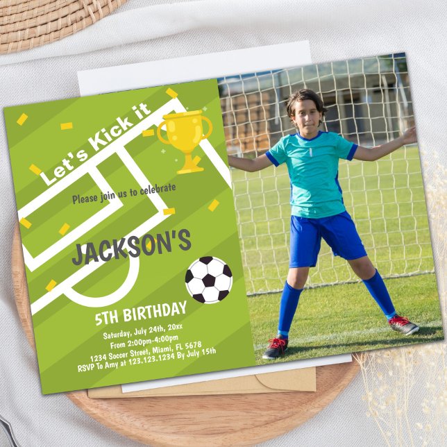 Customisable Sports Party Invitations for Kids (World Cup Light Green Soccer Birthday Invitations)