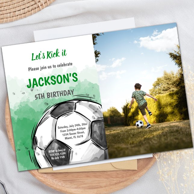 Customisable Sports Party Invitations for Kids (Big Ball watercolor Soccer Birthday Invitations w)
