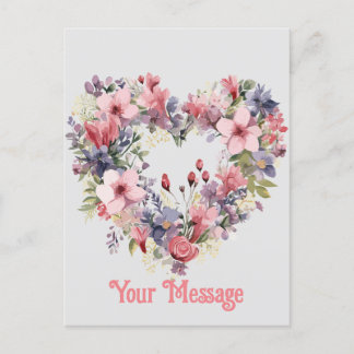 Customisable Spring Flowers Floral Heart-Shaped Holiday Postcard
