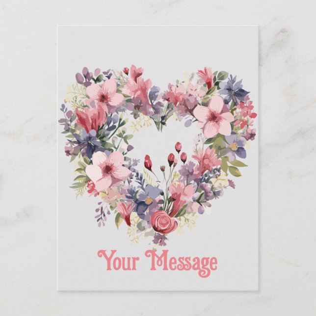 Customisable Spring Flowers Floral Heart-Shaped Holiday Postcard (Front)