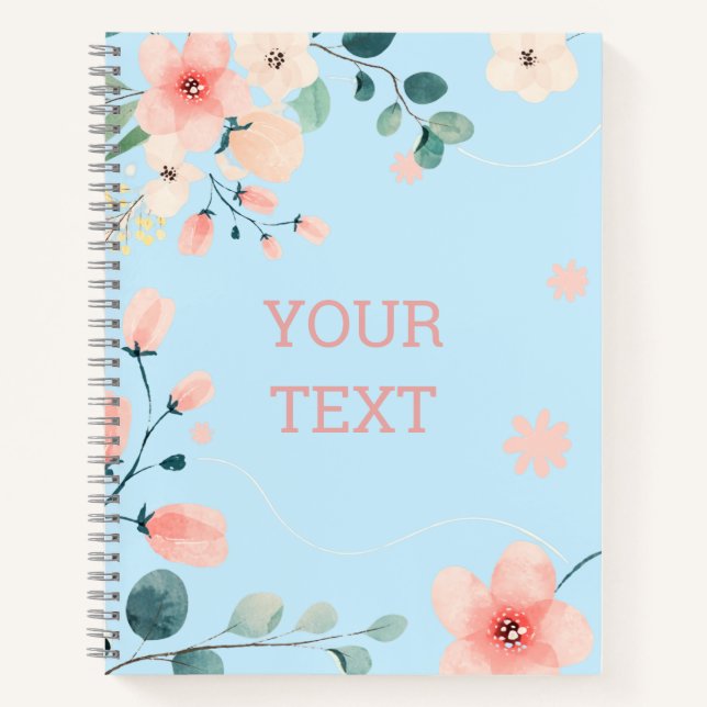 Customisable Spring Pastel Blue Floral Spiral  Notebook (Front)