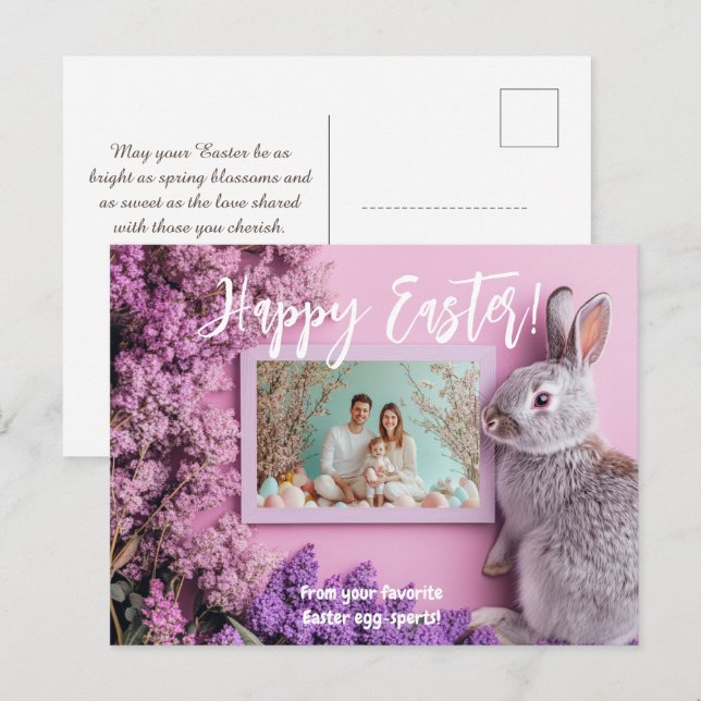 🐰🥚🌸Customisable Springtime Bunny Greetings Holiday Postcard (Front/Back)