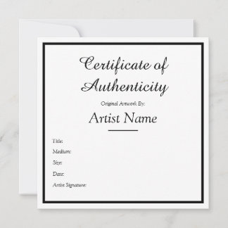Customisable Square Certificate of Authenticity Card