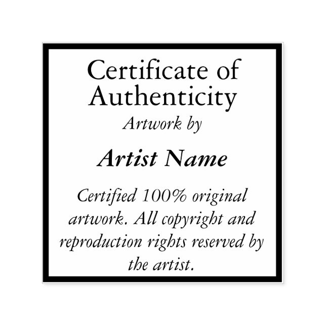 Customisable Square Certificate of Authenticity Self-inking Stamp (Design)