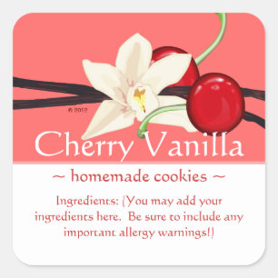 Customisable Square Cherry Vanilla Stickers