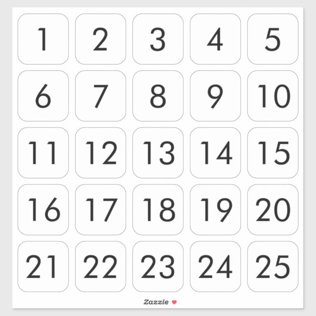 Customisable Square Number Stickers Black on White (Sheet)