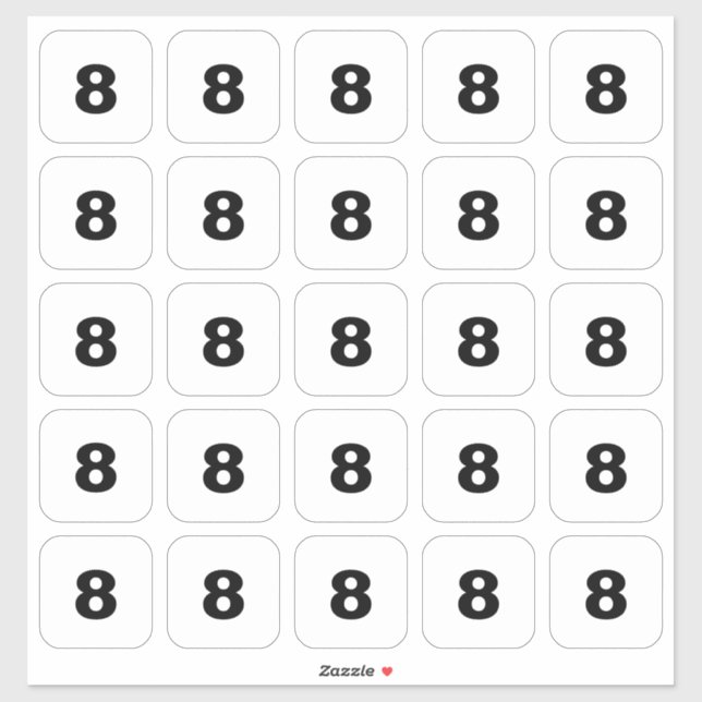 Customisable Square Number Stickers Black on White (Sheet)