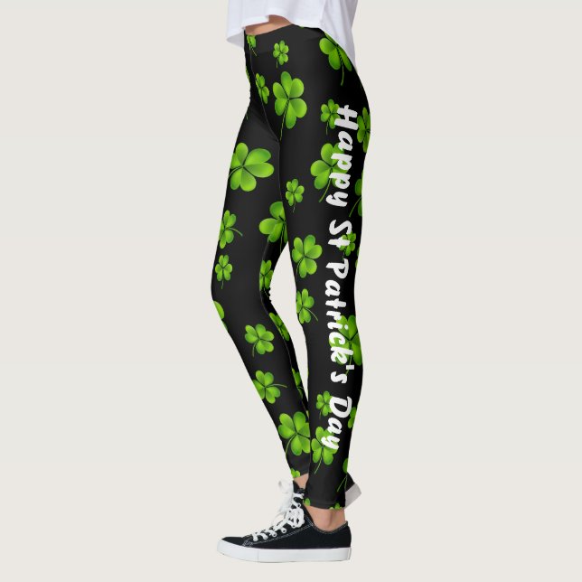 Customisable St. Patrick's Day Shamrock Leggings (Left)