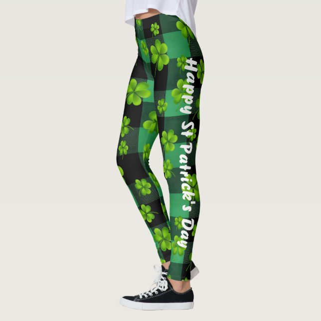 Customisable St. Patrick's Day Shamrock Leggings (Left)