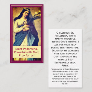 Customisable St. Philomena Prayer Card