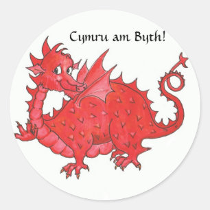 Customisable Stickers with Cute Welsh Red Dragon