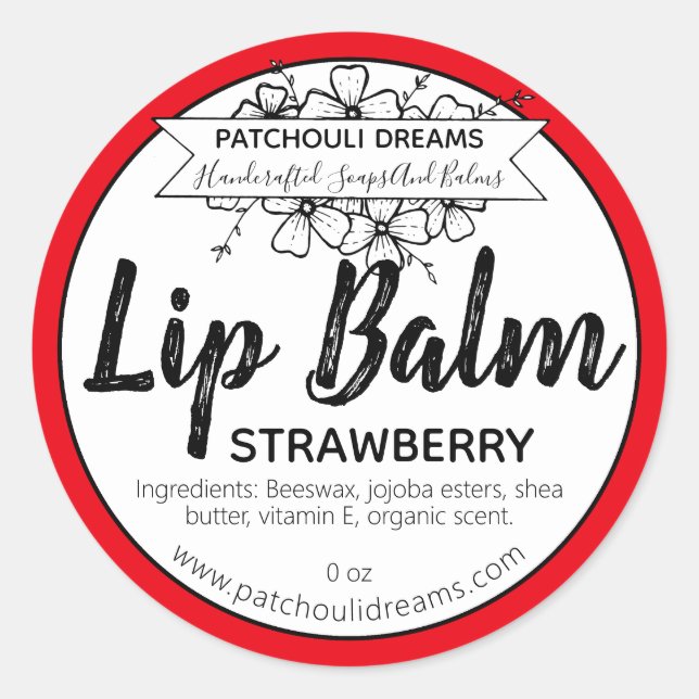 Customisable Strawberry Lip Balm Label Handmade (Front)