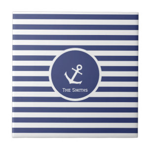 Customisable Striped Nautical Anchor Tile