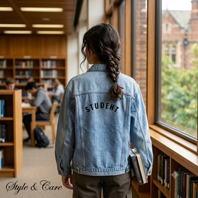 Customisable STUDENT Text Statement Denim Jacket (Customizable STUDENT Text Statement Denim Jacket)