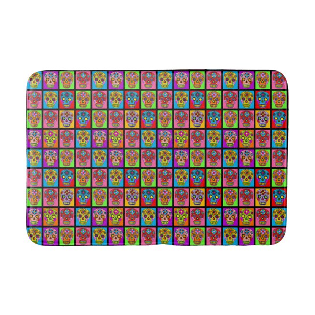 Customisable Sugar Skull Squares Bath Mat (Front)