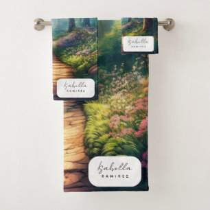 Customisable Summer Forest Path with Name Bath Towel Set