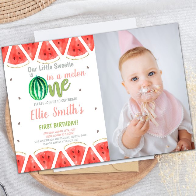 Customisable Summer Party Invitations for Kids (One in melon Watermelon Birthday Invitations photo)