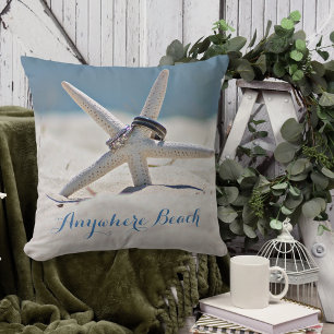 Customisable Sunny Beach With Starfish Rings Cushion