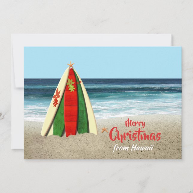 Customisable Surfboards on Beach Christmas Holiday Card (Front)