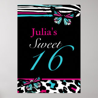 Customisable Sweet 16 Animal Print Butterfly Poste