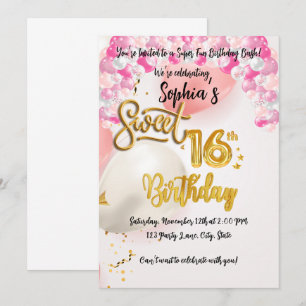 Customisable Sweet 16 Birthday Invitation Card