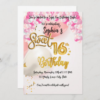 Customisable Sweet 16 Birthday Invitation Card