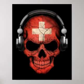 Customisable Swiss Dj Skull with Headphones Poster
