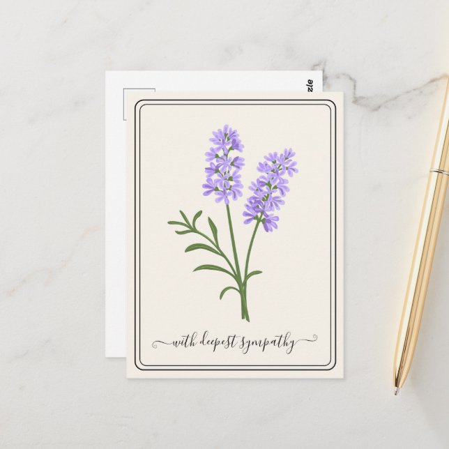Customisable Sympathy Card with Hand-Drawn Flower (Front/Back In Situ)