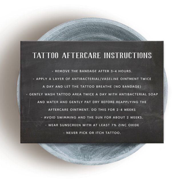 Customisable Tattoo Aftercare Instructions  Black Business Card (Creator Uploaded)