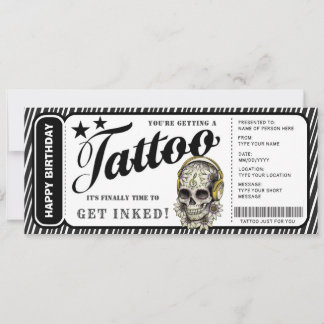 Customisable Tattoo Gift Certificate Ticket Invitation