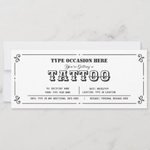Customisable Tattoo Gift Voucher Any Occasion Invitation