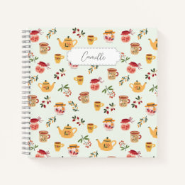 Customisable Tea Time Seamless Pattern Notebook