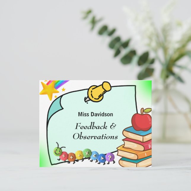 Customisable Teacher Feedback Comment to Student  Card (Standing Front)