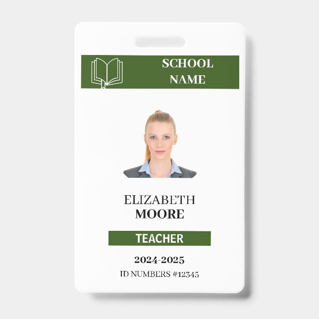 Customisable Teacher & Student ID Card Template Badge (Front)