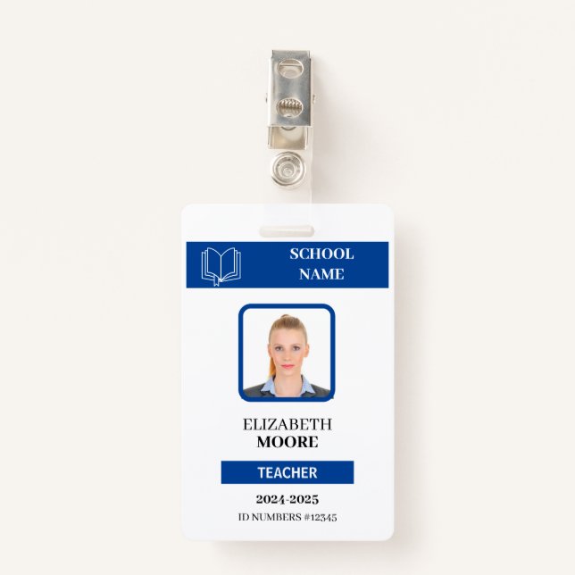 Customisable Teacher & Student ID Card Template ID Badge (Front with Clip)