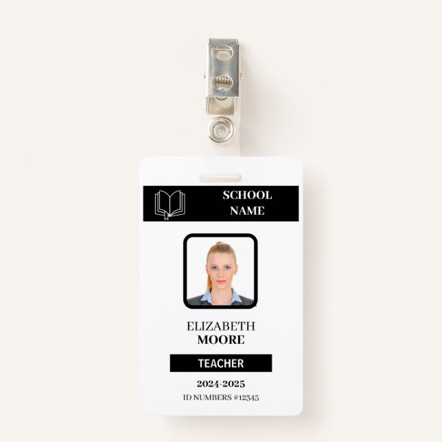 Customisable Teacher & Student ID Card Template ID Badge (Front with Clip)