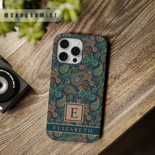 Customisable Teal Blue Green Paisley Pattern iPhone Case (Customizable Teal Blue Green Paisley Pattern iPhone Case)