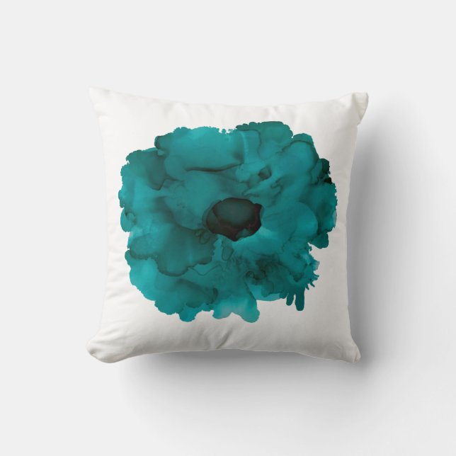 Customisable!!! Teal carnation hand painted floral Cushion (Front)