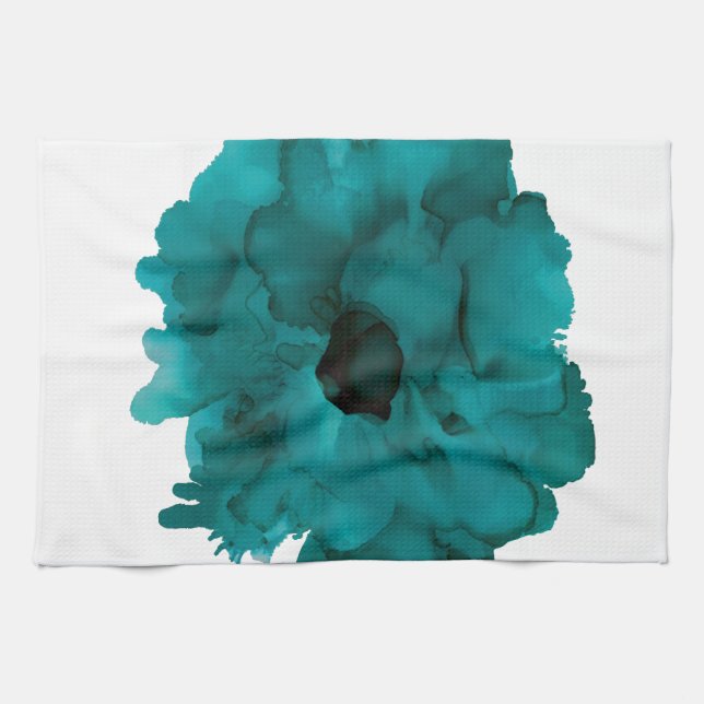 Customisable! teal carnation-large flower- tea towel (Horizontal)