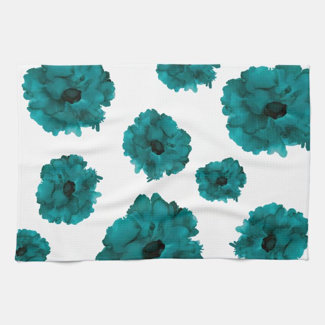 Customisable! teal carnation toss pattern- tea towel (Horizontal)