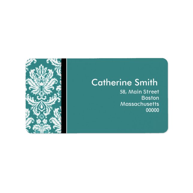 Customisable Teal Damask Address Labels (Front)