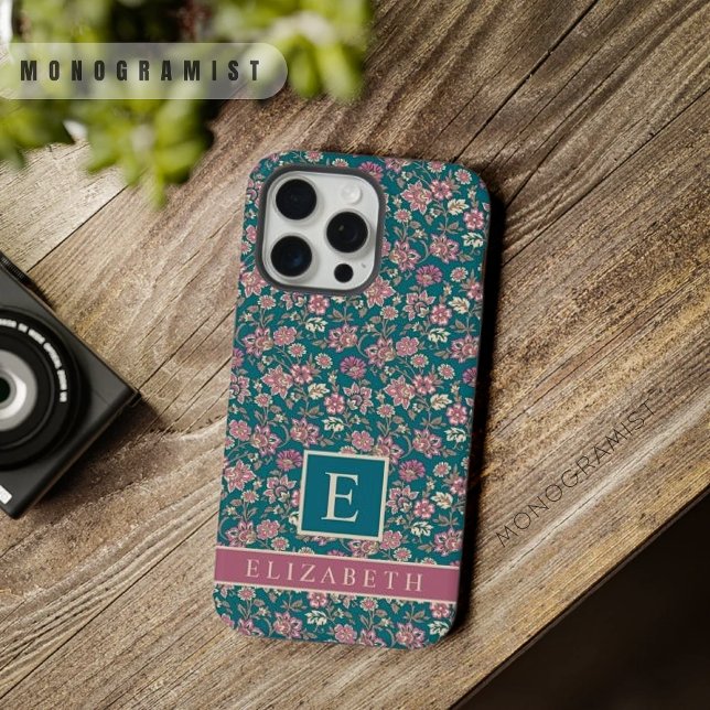 Customisable Teal Green Floral Pink Flowers iPhone Case (Customizable Teal Green Floral Pink Flowers iPhone Case)