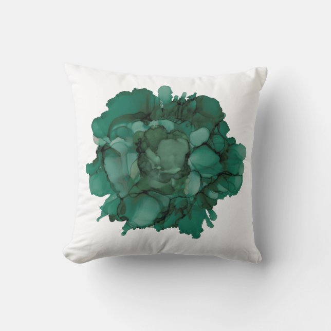 Customisable!!! Teal peony hand painted floral Cushion (Front)