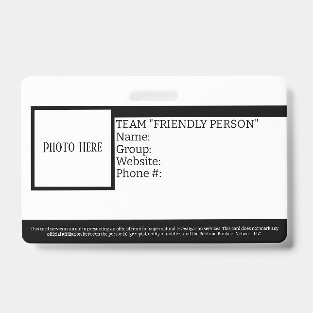 Customisable Team "Friendly Person" ID Badge (Front)