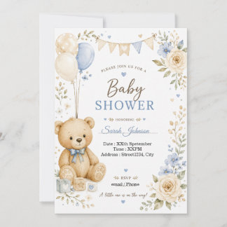 Customisable Teddy Bear Baby Shower Invitation