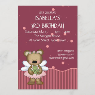 Customisable Teddy Bear Pink Fairy Princess Invitation